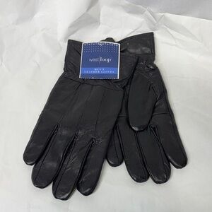 West Loop Men's Dark black Leather slide on lined winter Gloves